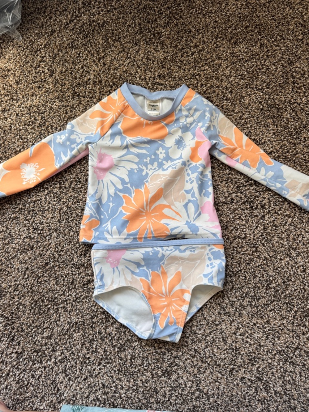 Oshkosh Girls' Floral Long-Sleeve Rash Guard Set - Light Blue & Orange